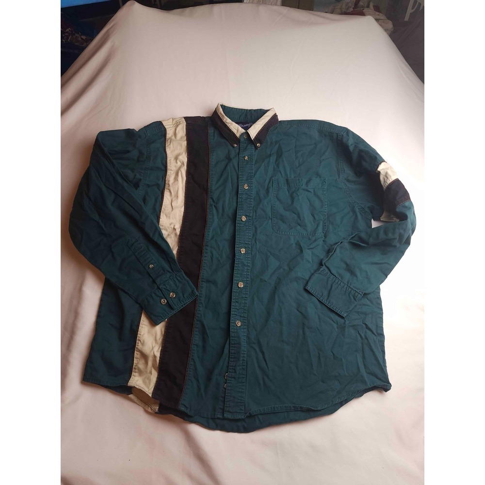 Wrangler Shirt Mens Large Green Button Down Long Sleeve Western Heritage Preppy